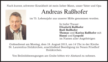 Traueranzeige von Andreas Raßhofer von merkurtz