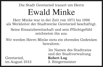 Traueranzeige von Ewald Minke von merkurtz