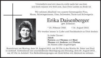 Traueranzeige von Erika Daisenberger von merkurtz