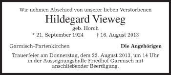 Traueranzeige von Hildegard Vieweg von merkurtz