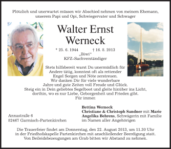 Traueranzeige von Walter Ernst Werneck von merkurtz