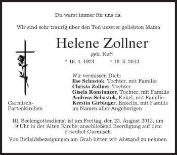 Traueranzeige von Helene Zollner von merkurtz