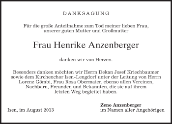 Traueranzeige von Henrike Anzenberger von merkurtz