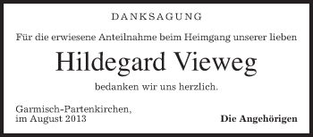 Traueranzeige von Hildegard Vieweg von merkurtz