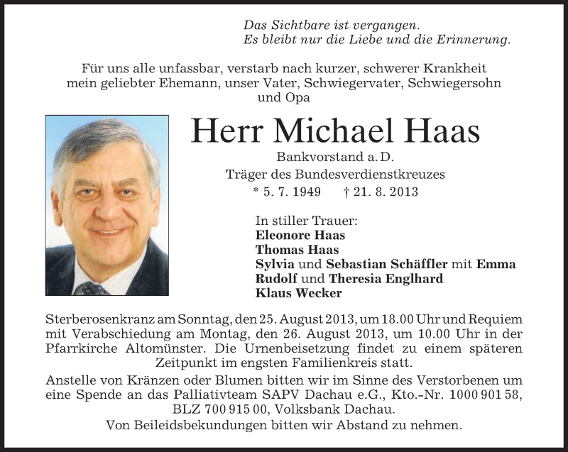  Traueranzeige für Michael Haas vom 23.08.2013 aus merkurtz