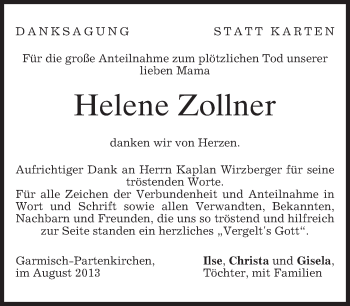 Traueranzeige von Helene Zollner von merkurtz