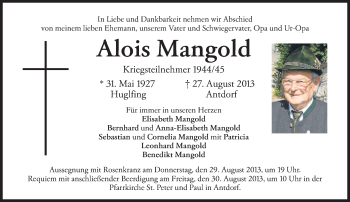 Traueranzeige von Alois Mangold von merkurtz