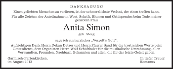 Traueranzeige von Anita Simon von merkurtz