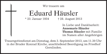 Traueranzeige von Eduard Häusler von merkurtz