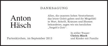 Traueranzeige von Anton Häsch von merkurtz