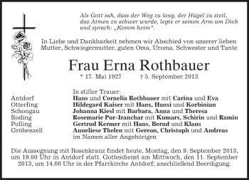 Traueranzeige von Erna Rothbauer von merkurtz