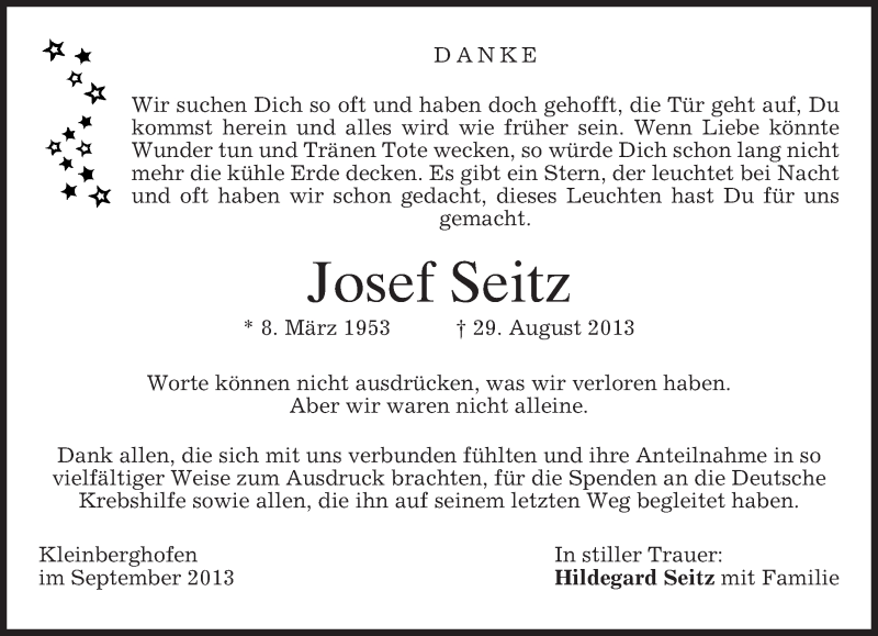  Traueranzeige für Josef Seitz vom 09.09.2013 aus merkurtz