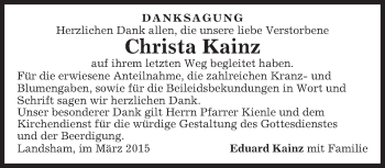 Traueranzeige von Christa Kainz von merkurtz