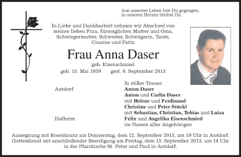 Traueranzeige von Anna Daser von merkurtz
