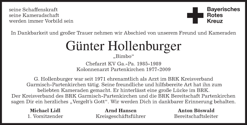  Traueranzeige für Günter Hollenburger vom 12.09.2013 aus merkurtz