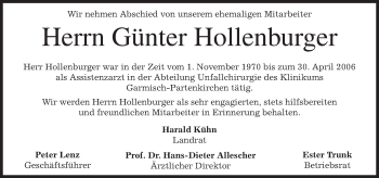 Traueranzeige von Günter Hollenburger von merkurtz