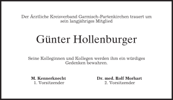Traueranzeige von Günter Hollenburger von merkurtz