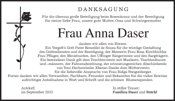 Traueranzeige von Anna Daser von merkurtz