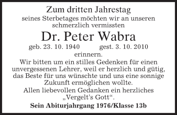 Traueranzeige von Peter Wabra von merkurtz