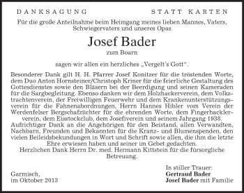 Traueranzeige von Josef Bader von merkurtz