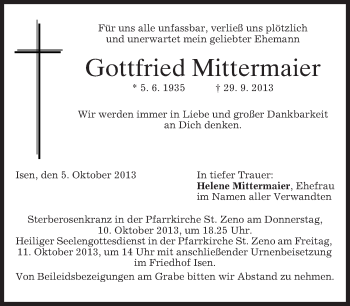 Traueranzeige von Gottfried MIttermaier von merkurtz