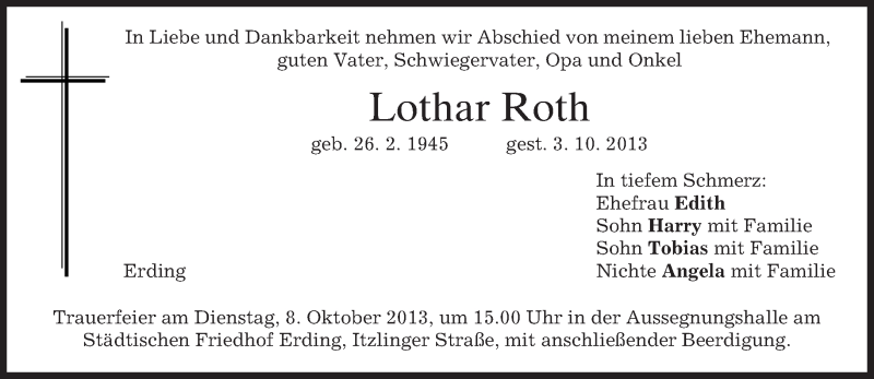 Traueranzeigen von Lothar Roth | trauer.merkur.de