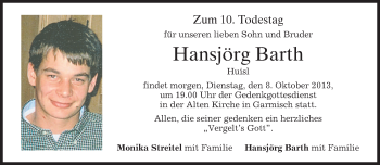 Traueranzeige von Hansjörg Barth von merkurtz