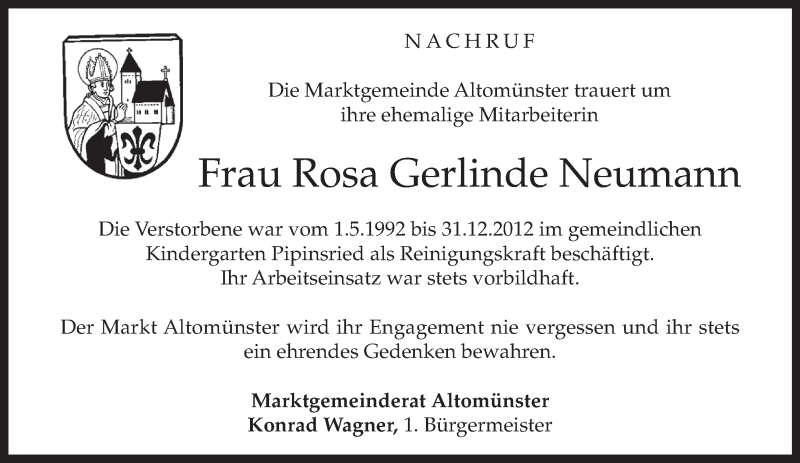  Traueranzeige für Rosa Gerlinde Neumann vom 09.10.2013 aus merkurtz