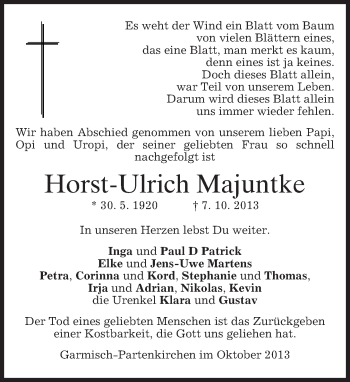 Traueranzeige von Horst-Ulrich Majunke von merkurtz