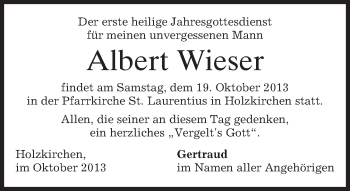 Traueranzeige von Albert Wieser von merkurtz