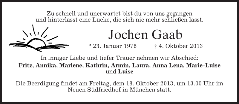  Traueranzeige für Jochen Gaab vom 16.10.2013 aus merkurtz