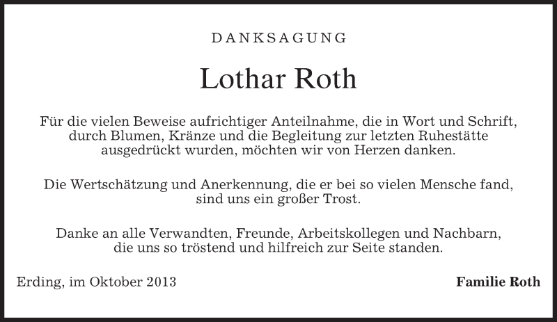 Traueranzeigen Von Lothar Roth 