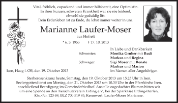 Traueranzeige von Marianne Laufer-Moser von merkurtz