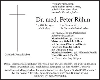 Traueranzeige von Peter Rühm von merkurtz