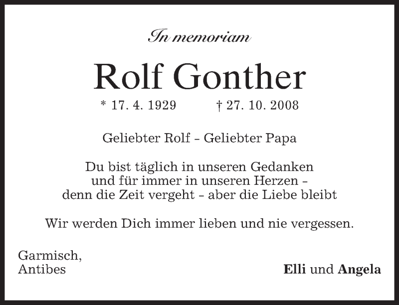  Traueranzeige für Rolf Gonther vom 26.10.2013 aus merkurtz