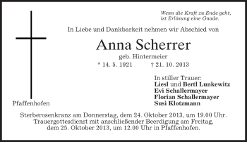 Traueranzeige von Anna Scherrer von merkurtz