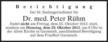 Traueranzeige von Peter Rühm von merkurtz