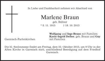 Traueranzeige von Marlene Braun von merkurtz