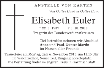 Traueranzeige von Elisabeth Euler von merkurtz