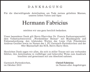 Traueranzeige von Hermann Fabricius von merkurtz