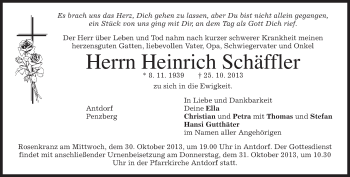 Traueranzeige von Heinrich Schäffler von merkurtz