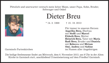 Traueranzeige von Dieter Breu von merkurtz