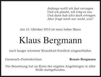 Traueranzeige von Klaus Bergmann von merkurtz