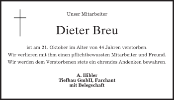 Traueranzeige von Dieter Breu von merkurtz