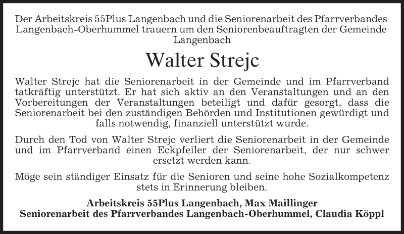  Traueranzeige für Walter Strejc vom 05.11.2013 aus merkurtz