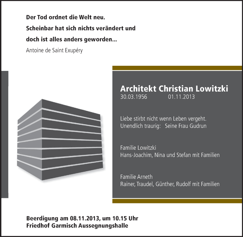 Traueranzeige für Christian Lowitzki vom 06.11.2013 aus merkurtz