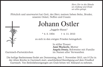 Traueranzeige von Johann Ostler von merkurtz