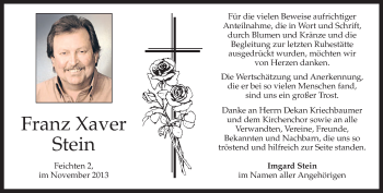 Traueranzeige von Franz Xaver Stein von merkurtz