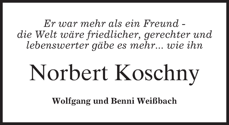  Traueranzeige für Norbert Koschny vom 09.11.2013 aus merkurtz