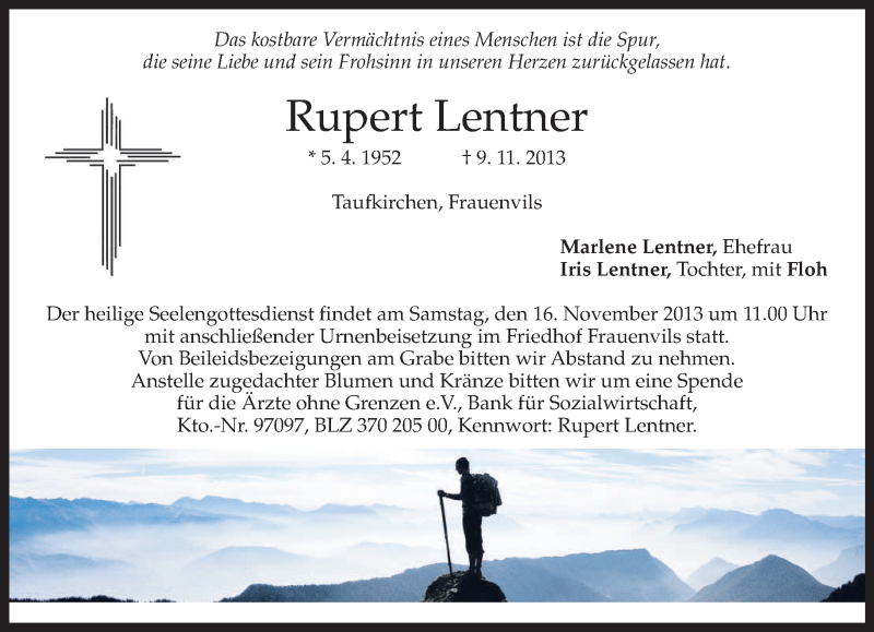  Traueranzeige für Rupert Lentner vom 14.11.2013 aus merkurtz